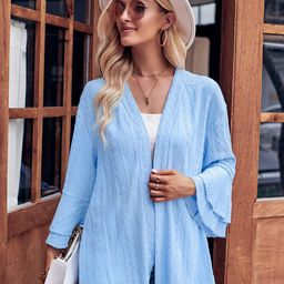 StyleCast Blue Geometric Embroidered Front-Open Sweater-image-83