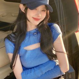 StyleCast Girls Blue Ribbed Cut Out Nylon Top-image-69