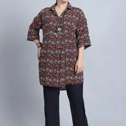 Baawri Floral Printed Shirt Style Longline Shirt Style Top-48