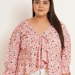 U&F Beyond Women Plus Size Print Puff Sleeve Crepe High-Low Top-image-52