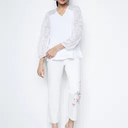 AND Women Self Design Puff Sleeves V-neck Top-picture-10