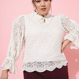 Athena Ample Plus Size Self Designed Tie-Ups Bell Sleeves Top image 1