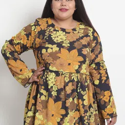 sindrellastorie Women Black& Orange Floral Crepe Peplum Top-image-49