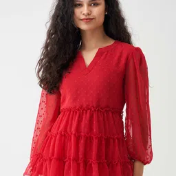 AASK Self Design Mandarin Collar Peplum Top-image-53