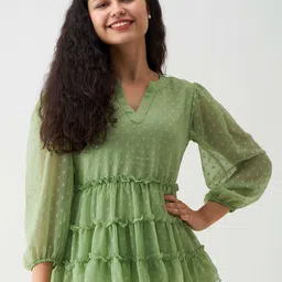 AASK Self Design Puff Sleeves Layered Empire Top-picture-27