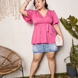 Berrylush V-Neck Solid Wrap Top-image-36