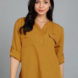 KASHIAN Mandarin Collar Roll-Up Sleeves Shirt Style Top-picture-8