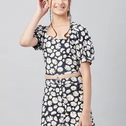 Athena Girl Black Floral Print Top-image-34