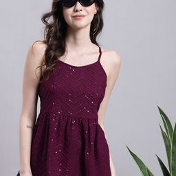 JAINISH Sequinned Embroidered Shoulder Straps A-Line Top-image-75