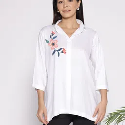 LetsDressUp Floral Printed Shirt Collar High Low Top-image-96