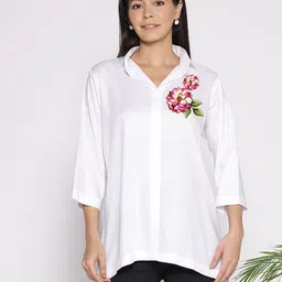 LetsDressUp Floral Printed Shirt Collar High Low Top-picture-20