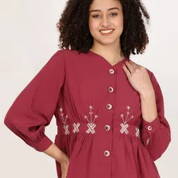FUTURO Floral Embroidered Puff Sleeve Peplum Top-image-56