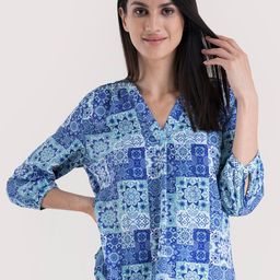 FableStreet Women Blue Geometric Print Shirt Style Top-image-66