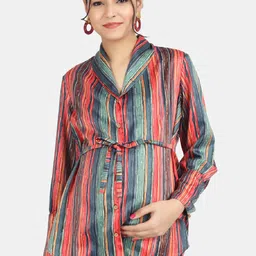 angloindu Striped Shawl Collar Maternity Shirt Style Top-image-22