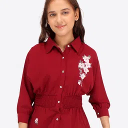 CUTECUMBER Girls Floral Printed Shirt Collar Smocked Shirt Style Top-image-56