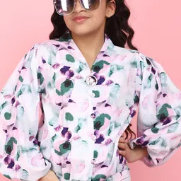 V-Mart Girls Abstract Printed V-Neck Puff Sleeves Georgette Cotton Shirt Style Top-image-67