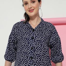 CLEMIRA Polka Dot Print Puff Sleeve Shirt Style Top-image-55