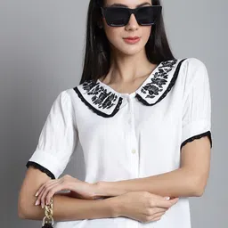 JAINISH Embroidered Peter Pan Collar Puff Sleeve Shirt Style Top-picture-25