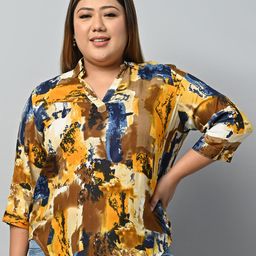 Vastraa Fusion Plus Size Abstract Printed Shirt Style Top-image-3