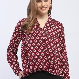 Madame Geometric Print V-Neck Long Sleeves Shirt Style Top-image-91