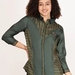 FUTURO Striped Mandarin Collar Shirt Style Top-image-87