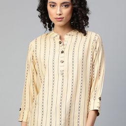 HIGHLIGHT FASHION EXPORT Striped Mandarin Collar Shirt Style Top-image-97