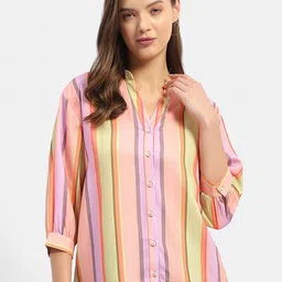 Madame Striped Mandarin Collar Shirt Style Top-picture-58