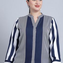 Baawri Striped Mandarin Collar Shirt Style Top-20