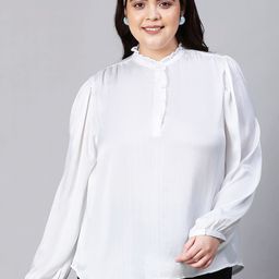 Oxolloxo Plus Size Gathered Mandarin Collar Shirt Style Top-18