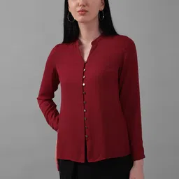Allen Solly Woman Mandarin Collar Long Sleeves Shirt Style Top-12