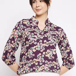 Mayra Floral Printed Mandarin Collar Shirt Style Top-picture-10