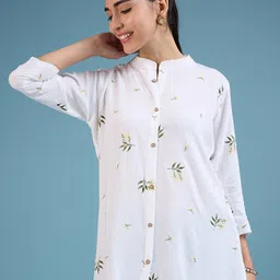 DressBerry Floral Printed Mandarin Collar Shirt Style Top-picture-4
