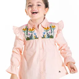 Cherry Crumble Girls Peach-Coloured Embroidered Shirt Style Top-image-95