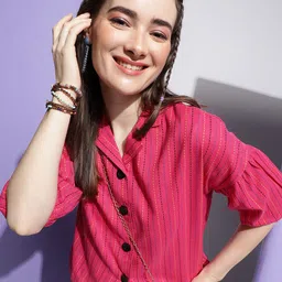 CLEMIRA Vertical Stripes Cotton Shirt Style Top-picture-17