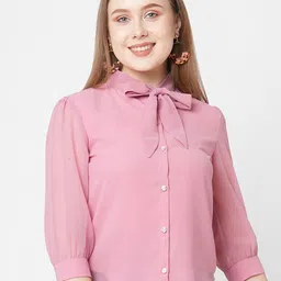 MISH Women Pink Tie-Up Neck Georgette Shirt Style Top-25
