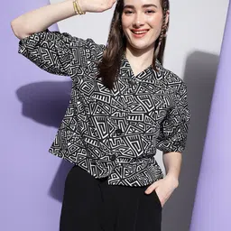 CLEMIRA Abstract Printed Georgette Shirt Style Top-5