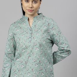 Hancock Floral Printed Mandarin Collar Regular Sleeves Cotton Top-picture-45