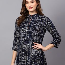 Indietoga Bandhani Print Mandarin Collar Ethnic Top-image-81