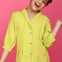V-Mart Girls Shirt Collar Cuffed Sleeves Shirt Style Top-image-41