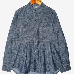KiddoPanti Girls Blue Floral Mandarin Collar Pure Cotton Shirt Style Top-picture-50