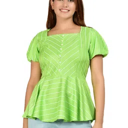 YASH GALLERY Green & White Geometric Print A-Line Top image 1