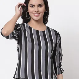 Style Quotient Grey & Black Striped Crepe Top-image-37