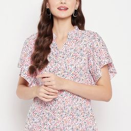 STYLE BLUSH Abstract Print Mandarin Collar Crepe Top-19