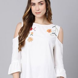 Oxolloxo Women White Floral Embroidered Styled Back Top-picture-20