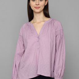 Allen Solly Woman Purple Self Design Cuffed Sleeves Smocked Top-image-33