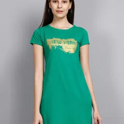 Fleximaa Green Print Pure Cotton Longline Top With Slit-picture-39