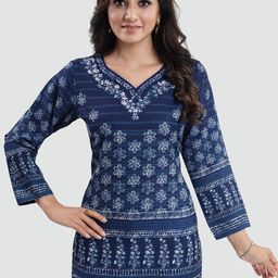 Saree Swarg Women Blue Floral Printed Crepe Top-picture-20