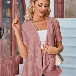 StyleCast x Revolte Pink Self Design Semi Sheer Crepe Top-22