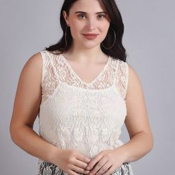 Dressitude Women Self Design Cotton Lace V-Neck Sleeveless Top-92