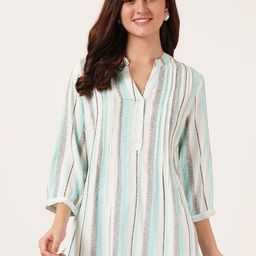 IX IMPRESSION Striped Mandarin Collar Longline Top-image-44
